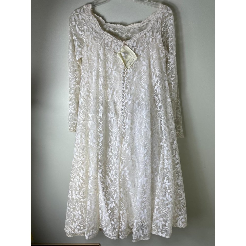 Vintage 1950s lace wedding dress ivory tea length - Picture 2 of 12